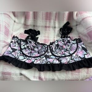 Torrid Black longline butterfly print ruffle Trim Bra